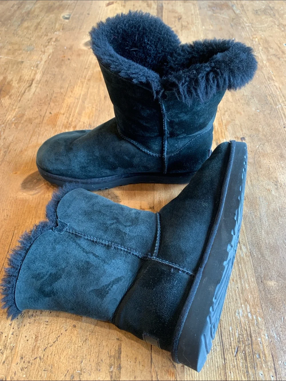 UGG Black Suede Short Shearling Boots